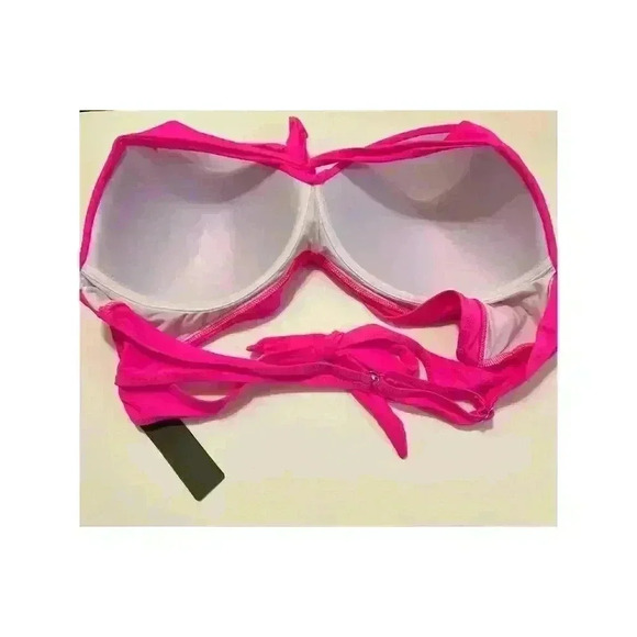 Thick Band Push Up Halter Padded Bikini Swimsuit Top Hot Pink NWT Size 20W - Picture 8 of 9